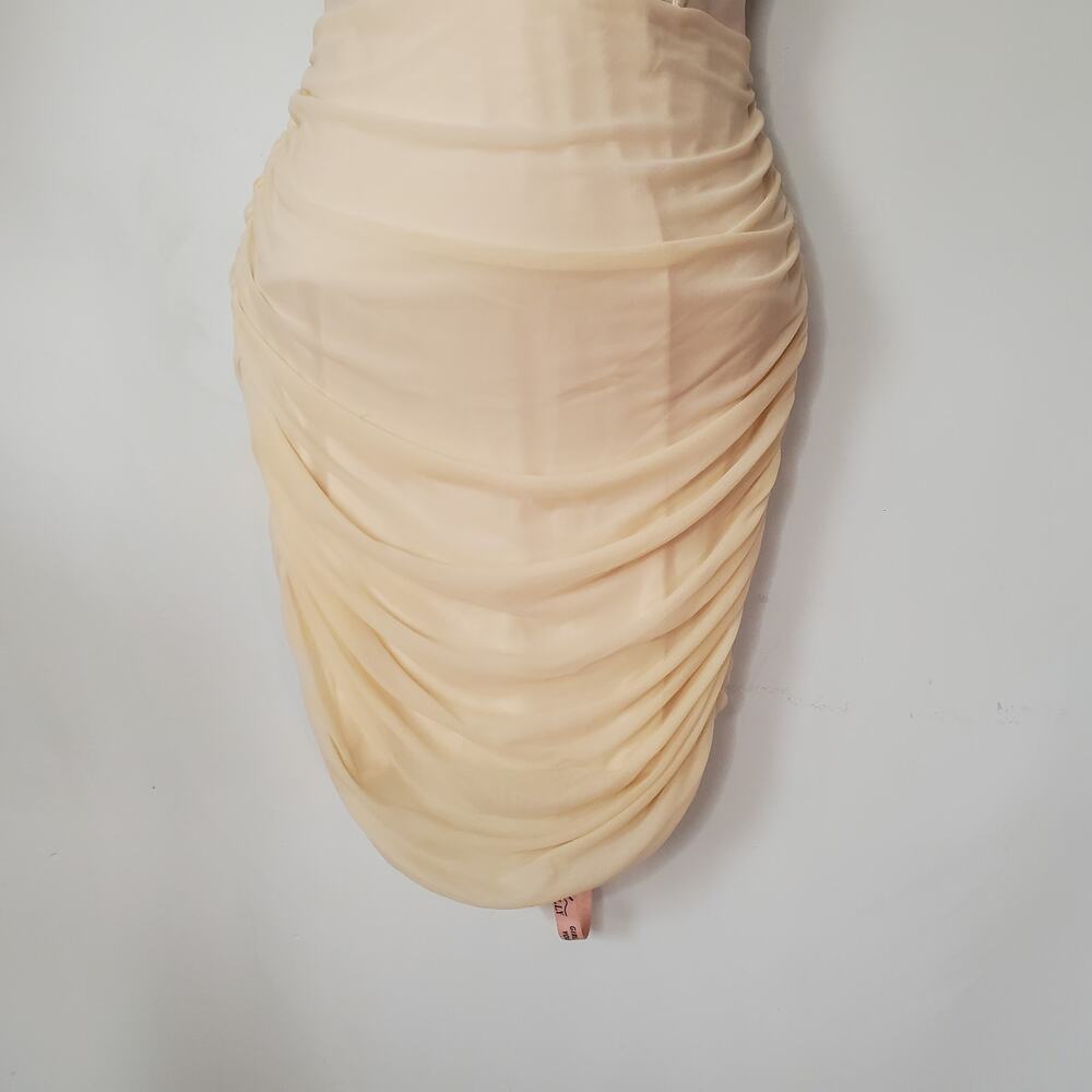 Oh Polly Overload Mesh Bodycon Corset Mini Dress Ivory Cream Ruched Lined Size 6 - Picture 9 of 14